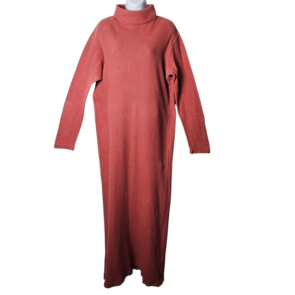 Prairie Natural Cotton Vintage Maxi Sweater Dress L Rust Roll Neck Lagenlook